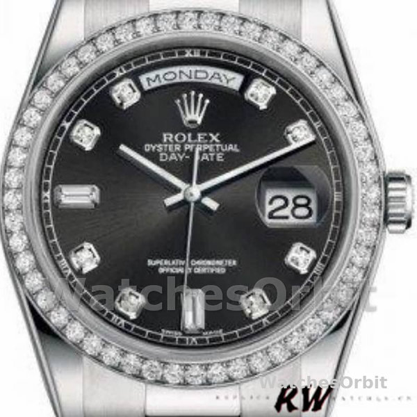 Replique Rolex Day-Date 36mm Unisex-118346-Cadran Noir Diamants Noir