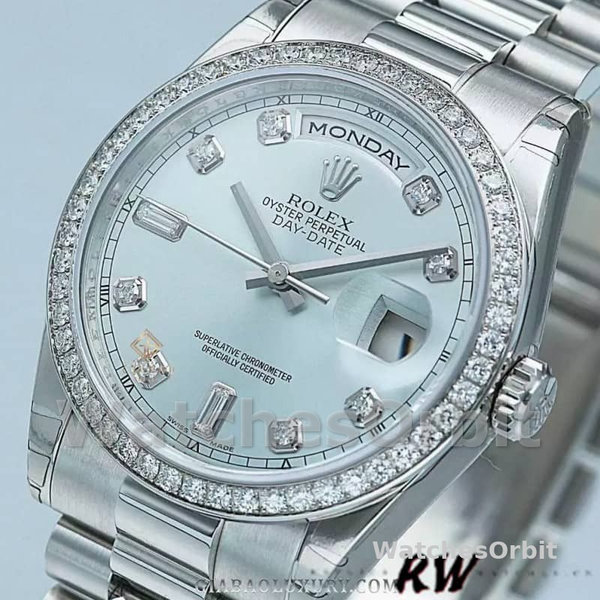 Replique Rolex Day-Date 36mm Unisex-118346-Cadran Bleu Glace Bleu Glace