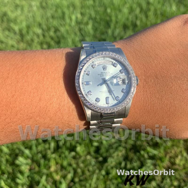 Replique Rolex Day-Date 36mm Unisex-118346-Cadran Bleu Glace Bleu Glace