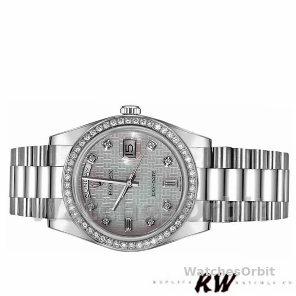 Replique Rolex Day-Date 36mm Unisex-118346-Oxford Motif Diamant Cadran Météorite<br />