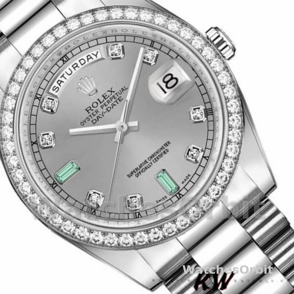 Replica Rolex Day-Date 36mm Unisex-118346-Rhodium Grey Dial Rhodium Grey