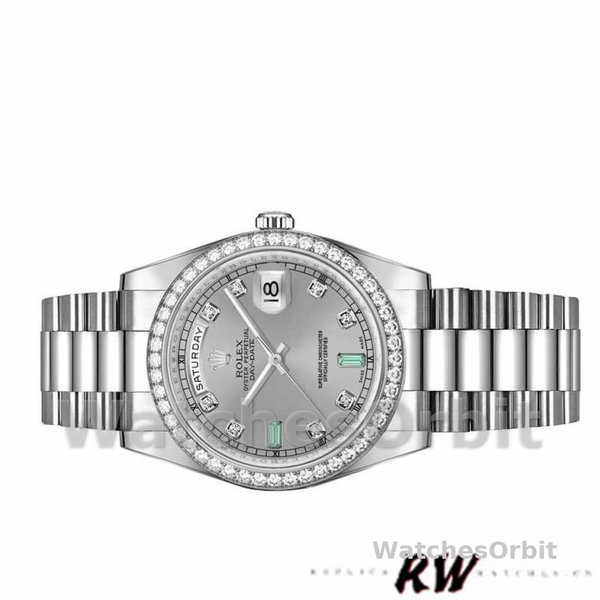 Replica Rolex Day-Date 36mm Unisex-118346-Rhodium Grey Dial Rhodium Grey