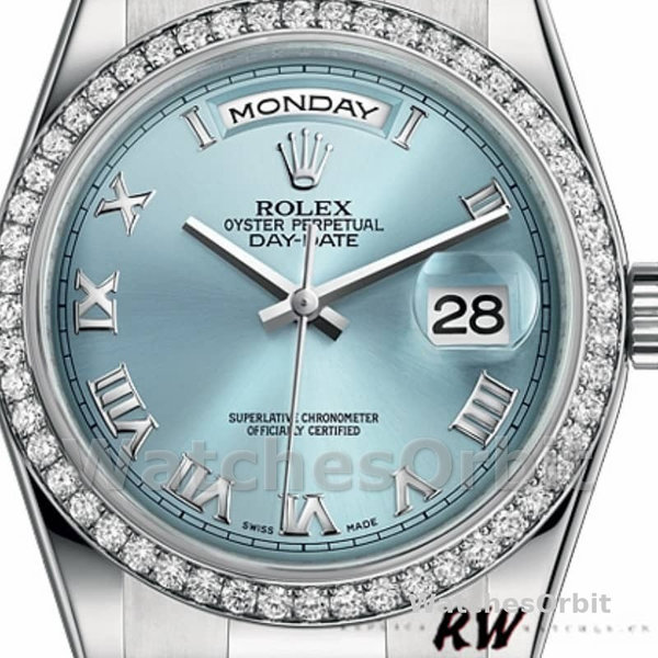 Replique Rolex Day-Date 36mm Unisex-118346-Roman-Ice Blue Dial Ice Blue