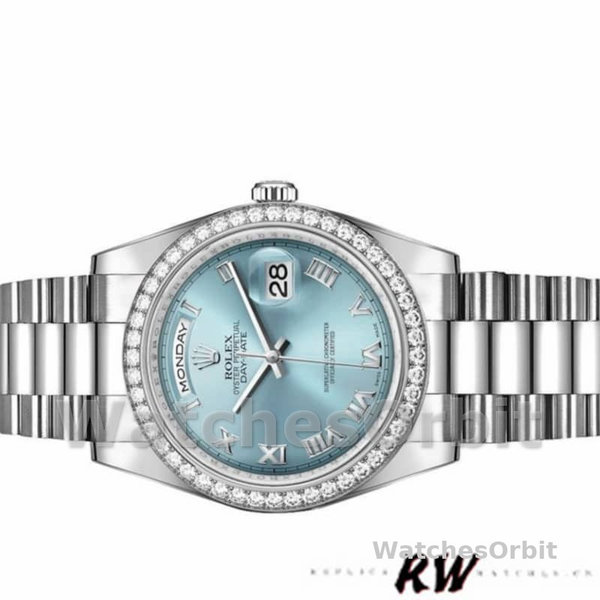 Replique Rolex Day-Date 36mm Unisex-118346-Roman-Ice Blue Dial Ice Blue