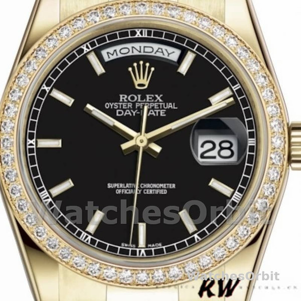 Replica Rolex Day-Date 36mm unisex-118348-zwarte wijzerplaat zwart<br />