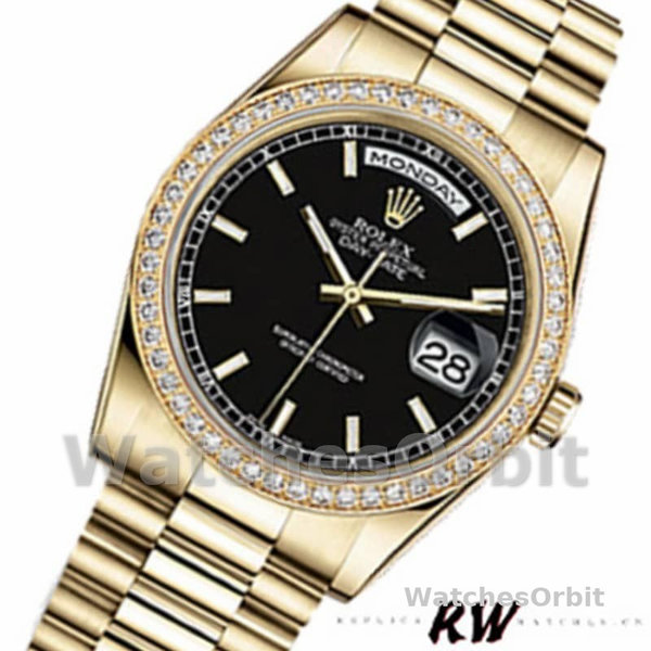 Replica Rolex Day-Date 36mm unisex-118348-zwarte wijzerplaat zwart<br />