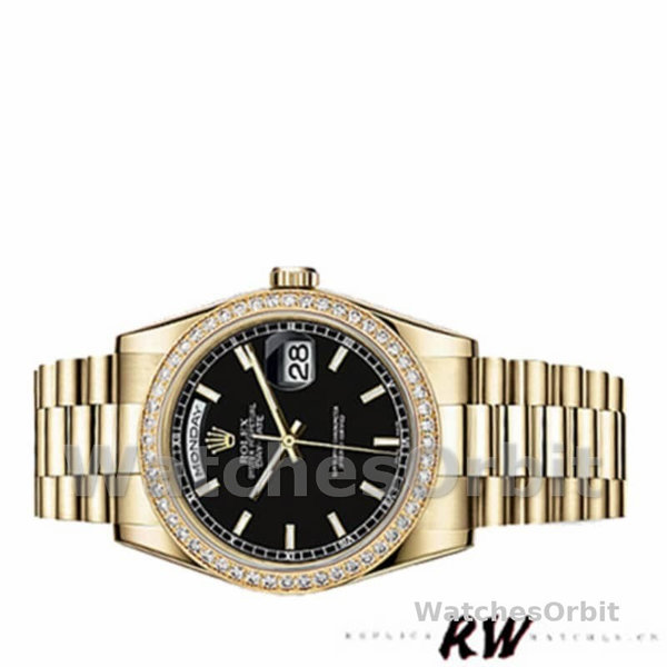 Replica Rolex Day-Date 36mm unisex-118348-zwarte wijzerplaat zwart<br />