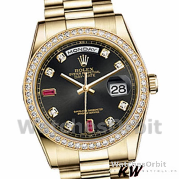 Replica Rolex Day-Date 36mm Unisex-118348-Zwart Diamond Dial Zwart<br />