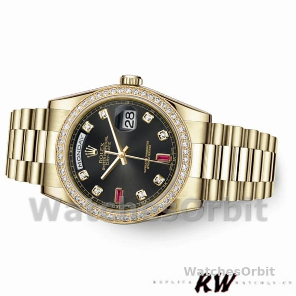 Replica Rolex Day-Date 36mm Unisex-118348-Zwart Diamond Dial Zwart<br />