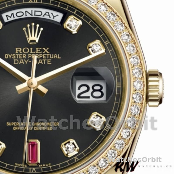 Replica Rolex Day-Date 36mm Unisex-118348-Zwart Diamond Dial Zwart<br />