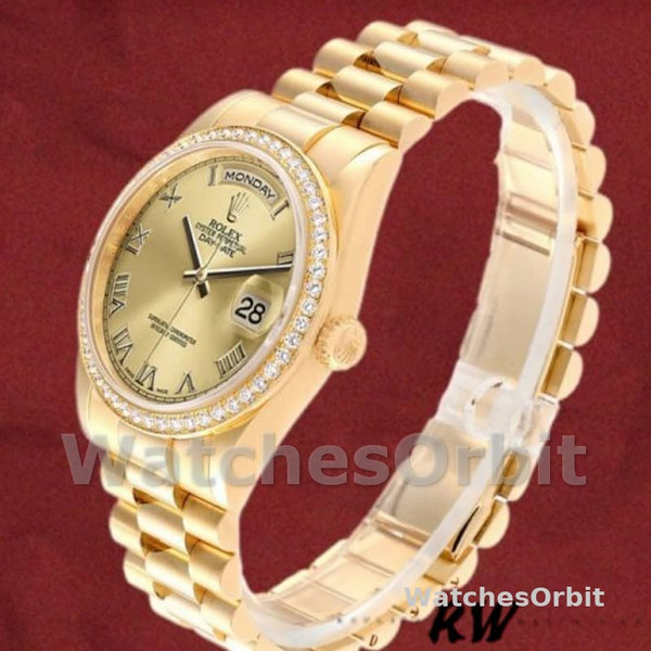 Replica Rolex Day-Date 36mm voor heren-118348-Champagne wijzerplaat-gelig goud