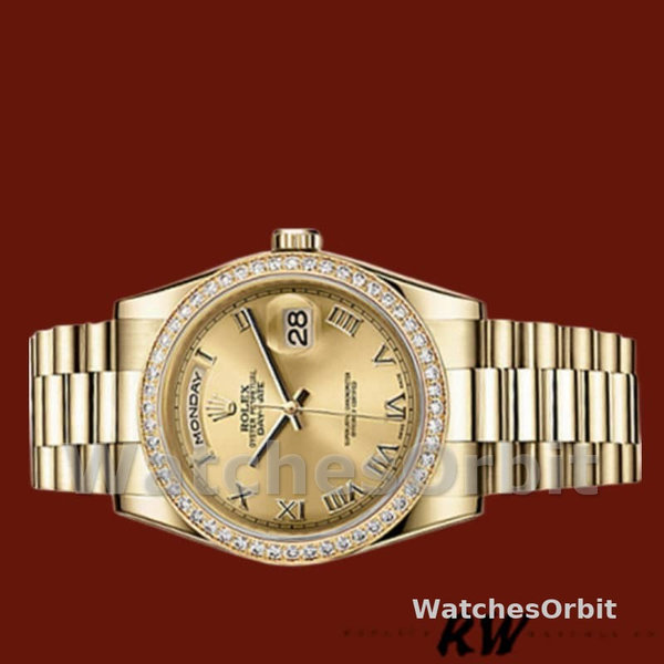Replica Rolex Day-Date 36mm voor heren-118348-Champagne wijzerplaat-gelig goud