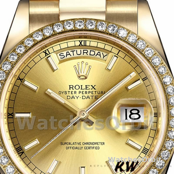 Replica Rolex Day-Date 36mm Unisex-118348-Champagne Index Dial Geelgoud