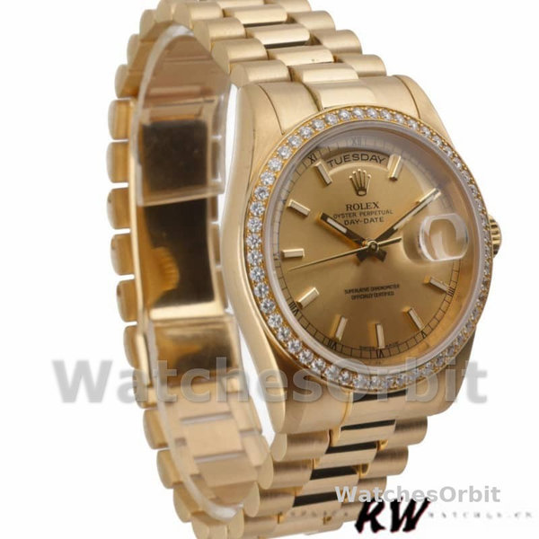 Replica Rolex Day-Date 36mm Unisex-118348-Champagne Index Dial Geelgoud