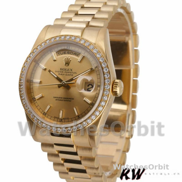 Replica Rolex Day-Date 36mm Unisex-118348-Champagne Index Dial Geelgoud