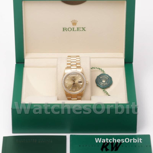 Replica Rolex Day-Date 36mm Unisex-118348-Champagne Index Dial Geelgoud