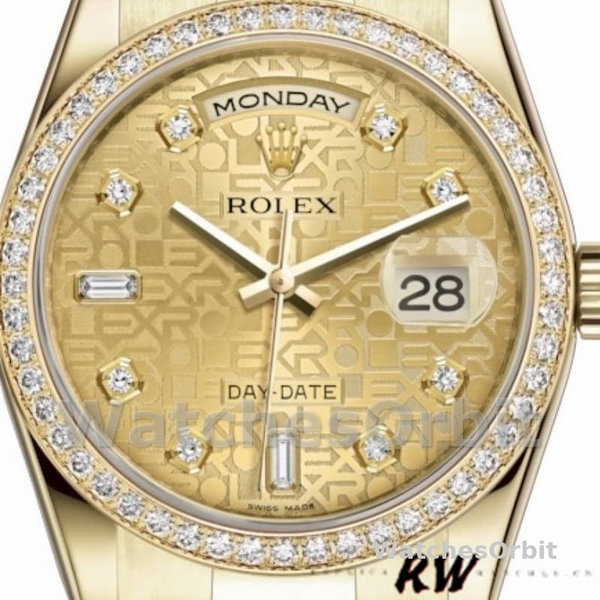Replica Rolex Day-Date 36mm Unisex-118348-Champagne Jubilee Diamond Dial-Goud Champagne
