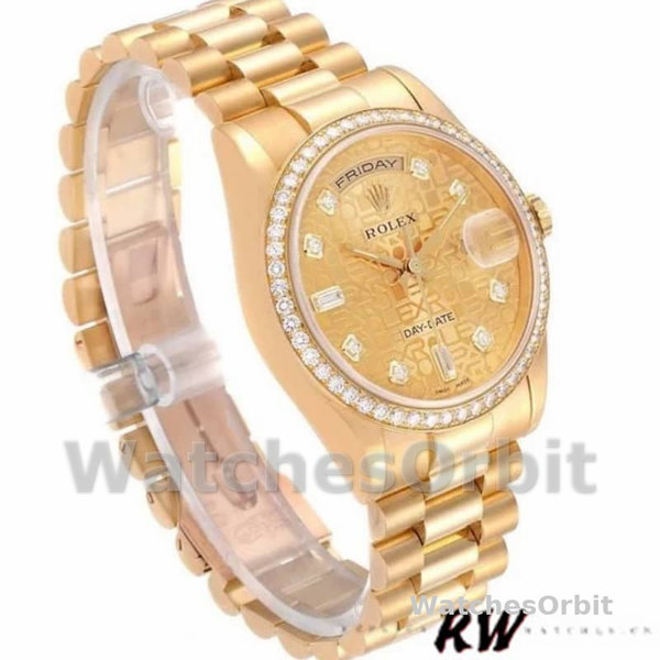 Replica Rolex Day-Date 36mm Unisex-118348-Champagne Jubilee Diamond Dial-Goud Champagne
