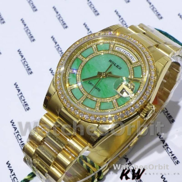 Replica Rolex Day-Date 36mm unisex-118348-Green Dial-Yellow Gold Green