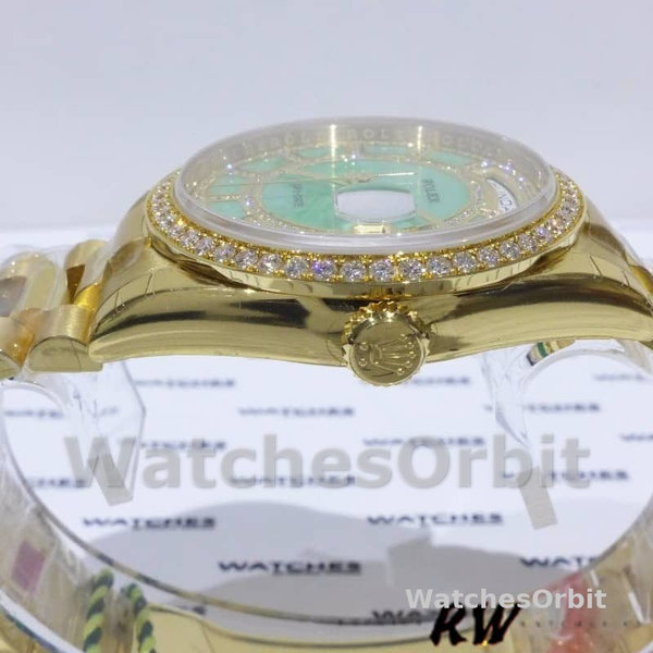 Replica Rolex Day-Date 36mm unisex-118348-Green Dial-Yellow Gold Green