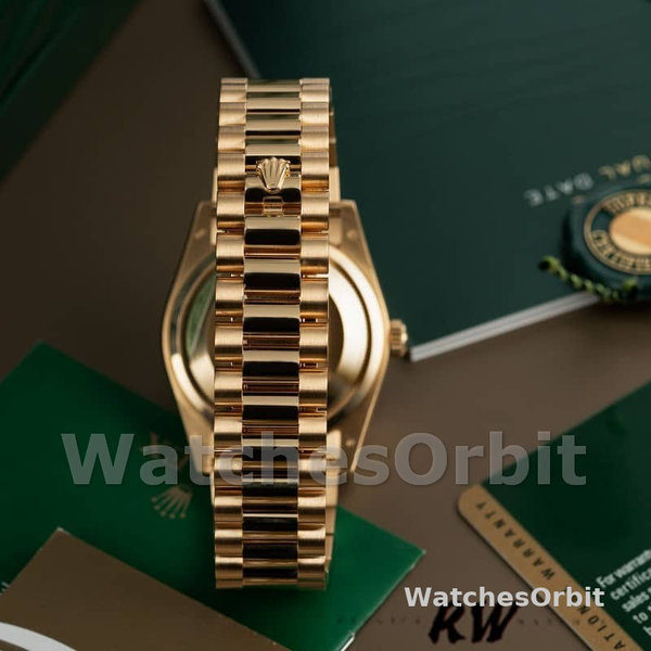 Replica Rolex Day-Date 36mm unisex-118348-Green Index Dial-Yellow Gold Green
