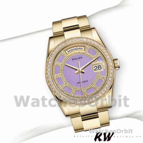 Replica Rolex Day-Date 36mm unisex-118348-Lavendel Jade Carrousel Dial-Geel Goud Lavendel<br />
