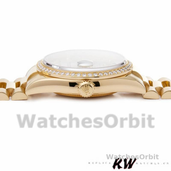 Replica Rolex Day-Date 36mm Unisex-118348-Zilver Diamond Dial Zilver