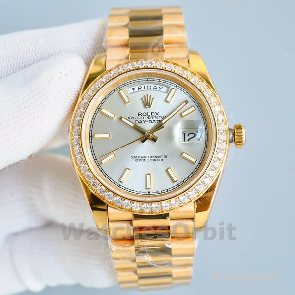 Replica Rolex Day-Date 36mm voor heren-118348 Geelgoud-Witte wijzerplaat<br />