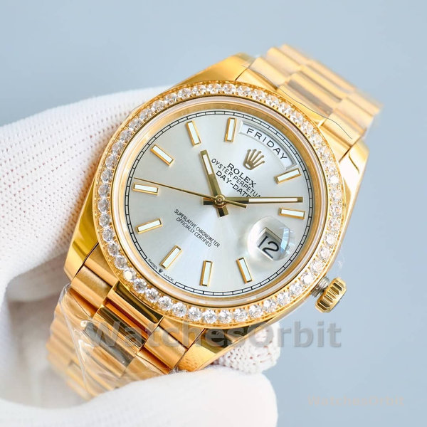 Replica Rolex Day-Date 36mm voor heren-118348 Geelgoud-Witte wijzerplaat<br />