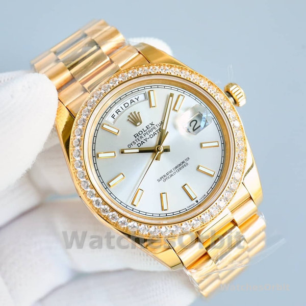 Replica Rolex Day-Date 36mm voor heren-118348 Geelgoud-Witte wijzerplaat<br />
