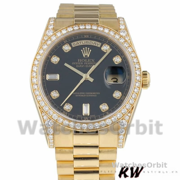 Replica Rolex Day-Date 36mm Unisex-118388-Zwart Diamond Dial Zwart<br />