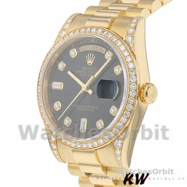 Replica Rolex Day-Date 36mm Unisex-118388-Zwart Diamond Dial Zwart<br />