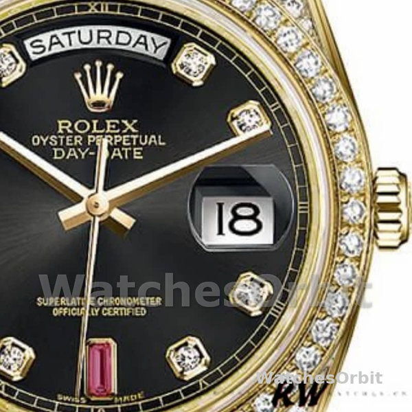 Replica Rolex Day-Date 36mm Unisex-118388-Zwart Diamond-Rubies Dial Zwart