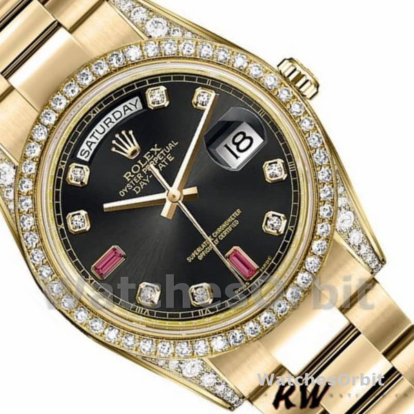 Replica Rolex Day-Date 36mm Unisex-118388-Zwart Diamond-Rubies Dial Zwart