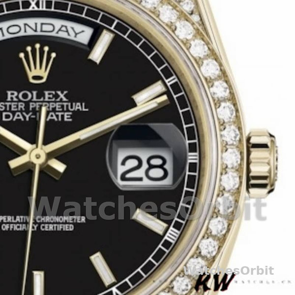 Replica Rolex Day-Date 36mm Unisex-118388-Zwarte Index Dial Zwart