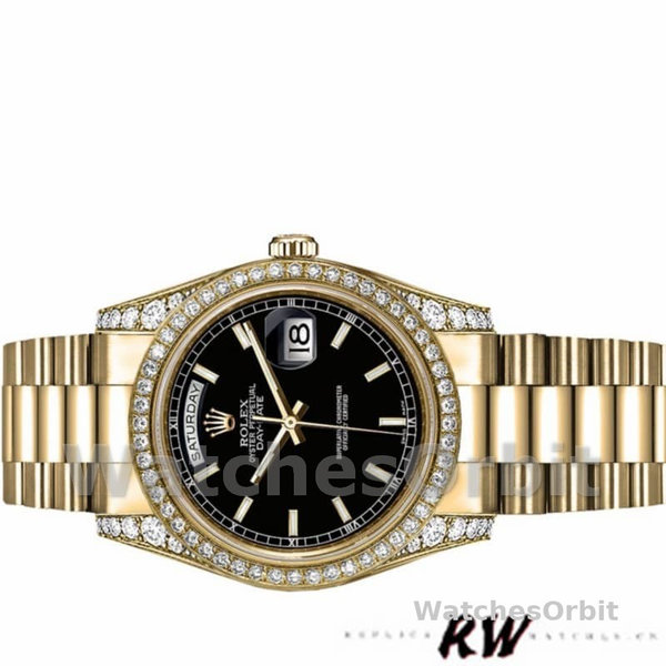 Replica Rolex Day-Date 36mm Unisex-118388-Zwarte Index Dial Zwart