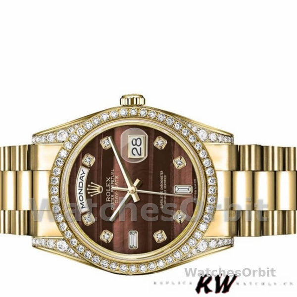 Replica Rolex Day-Date 36mm Unisex-118388-Bull's Eye-Bruine wijzerplaat Bruin<br />