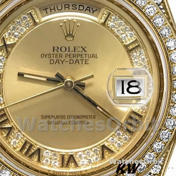 Replica Rolex Unisex's Day-Date 36mm Unisex-118388-Champagne Diamond Dial-Geel Goud