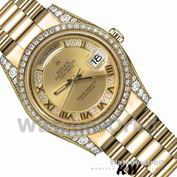 Replica Rolex Unisex's Day-Date 36mm Unisex-118388-Champagne Diamond Dial-Geel Goud