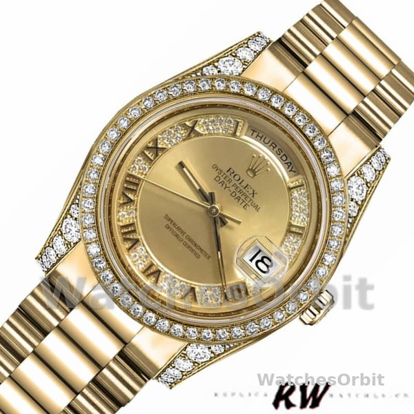 Replica Rolex Unisex's Day-Date 36mm Unisex-118388-Champagne Diamond Dial-Geel Goud