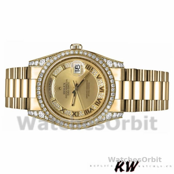 Replica Rolex Unisex's Day-Date 36mm Unisex-118388-Champagne Diamond Dial-Geel Goud