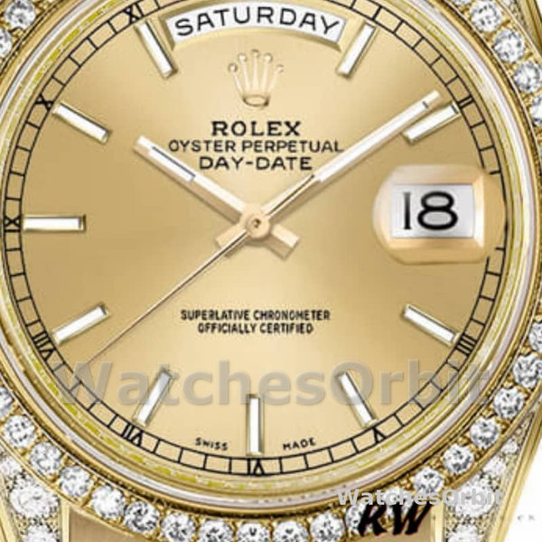 Replica Rolex Day-Date 36mm Unisex-118388-Champagne Index Dial Champagne