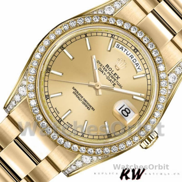 Replica Rolex Day-Date 36mm Unisex-118388-Champagne Index Dial Champagne