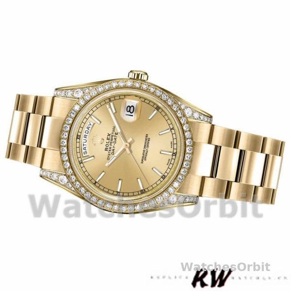 Replica Rolex Day-Date 36mm Unisex-118388-Champagne Index Dial Champagne