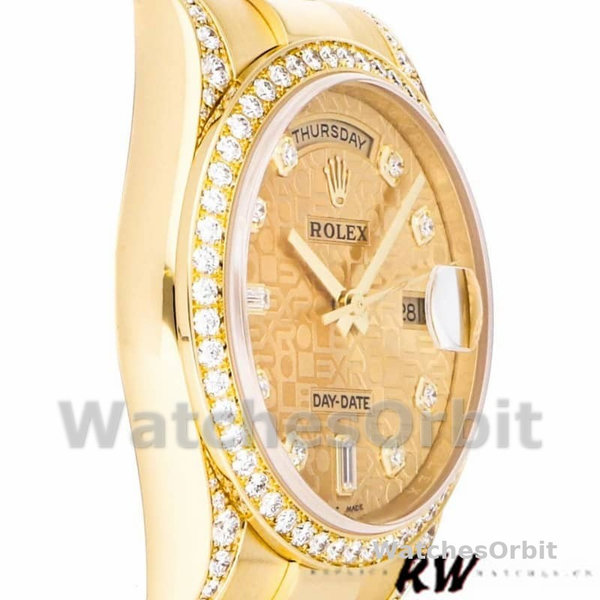 Replica Rolex Unisex's Day-Date 36mm Unisex-118388-Champagne Jubilee Diamond Dial-Geel Goud