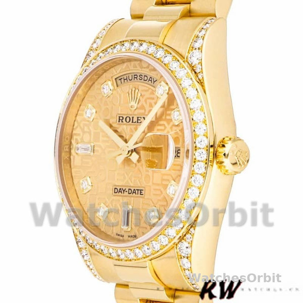 Replica Rolex Unisex's Day-Date 36mm Unisex-118388-Champagne Jubilee Diamond Dial-Geel Goud