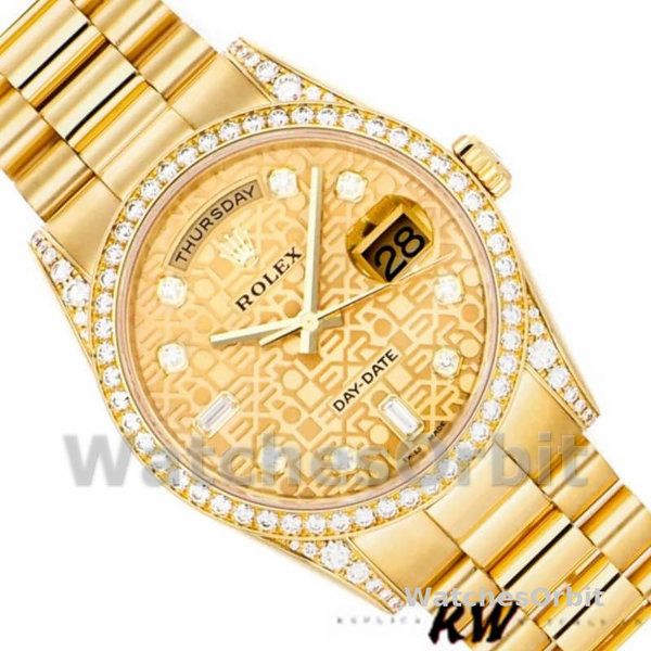 Replica Rolex Unisex's Day-Date 36mm Unisex-118388-Champagne Jubilee Diamond Dial-Geel Goud