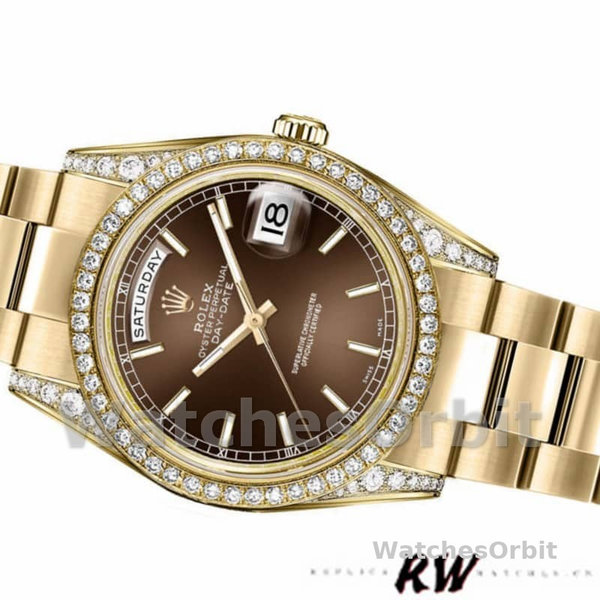 Replica Rolex Day-Date 36mm Unisex-118388-Chocoladebruine wijzerplaat Chocoladebruin <br />