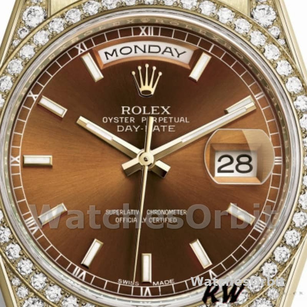 Replica Rolex Day-Date 36mm Unisex-118388-Diamant Bezel-Chocolade Bruin Wijzerplaat Chocolade Bruin <br />