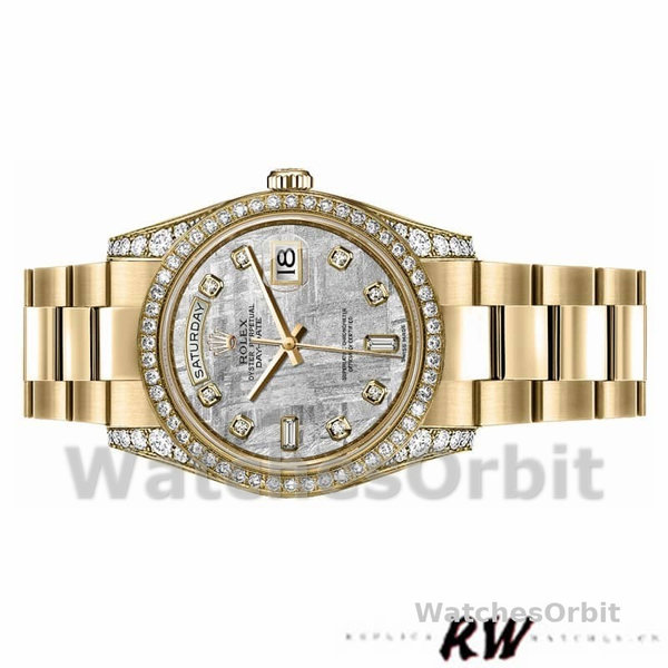 Replica Rolex Day-Date 36mm Unisex-118388-Diamant Bezel-Meteoriet Wijzerplaat Meteoriet<br />